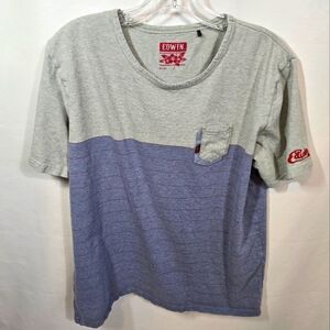 EDWIN Gray and Blue Short Sleeve Pocket Tee Mens Large
